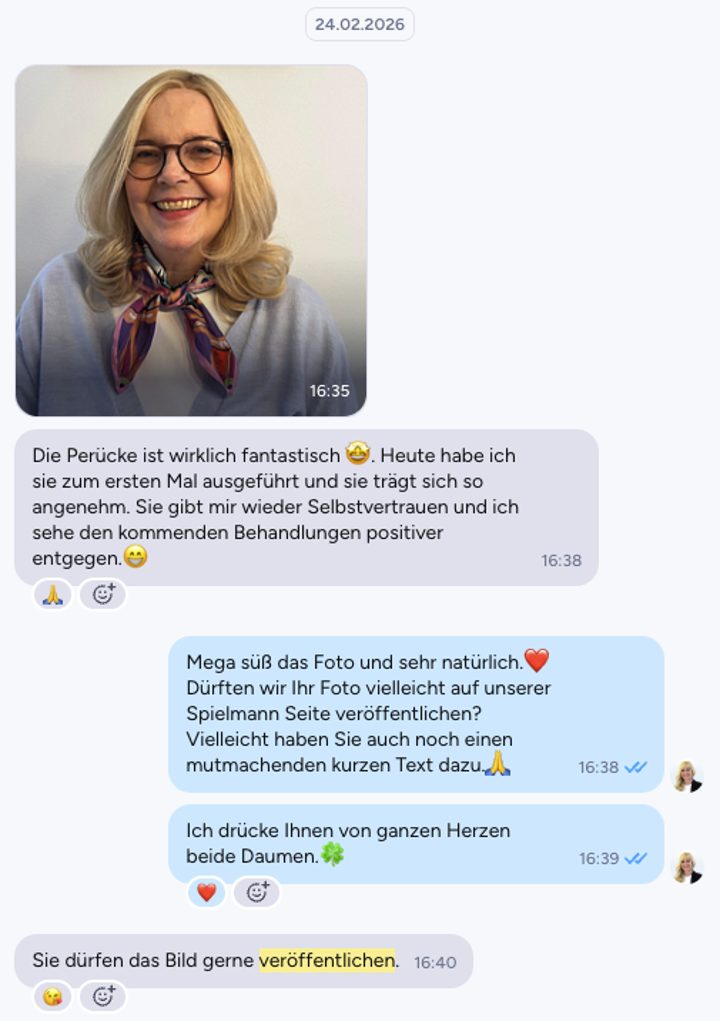 WhatsApp-Chat: Kundin berichtet, wie natürlich die Perücke aussieht – niemand hat sie bemerkt